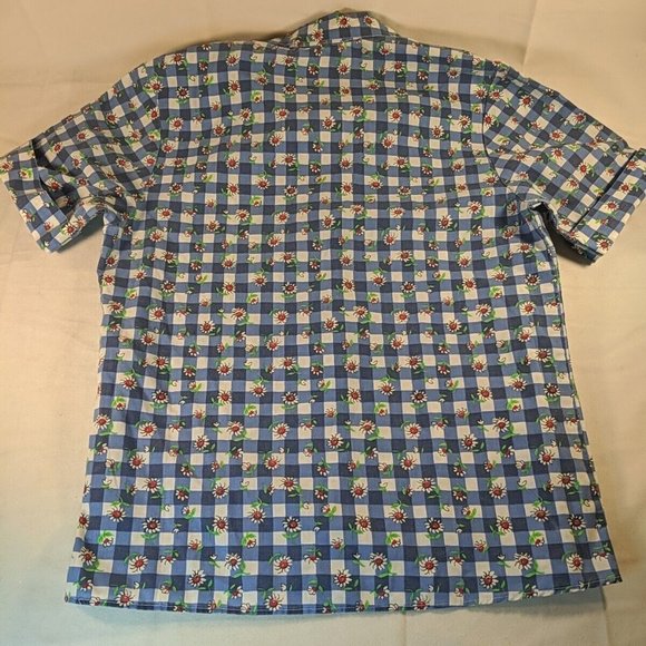 Simply Basic Blue Plaid Gingham White Daisy Flowers Button Up Floral Women S - Picture 2 of 11